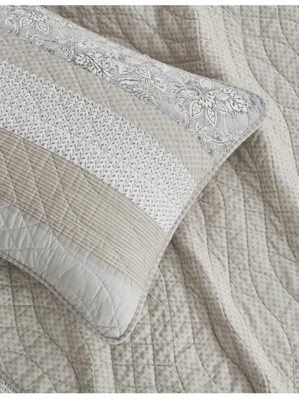 Gray Striped cal king 3 piece Quilted Bedspread Set 100% cotton